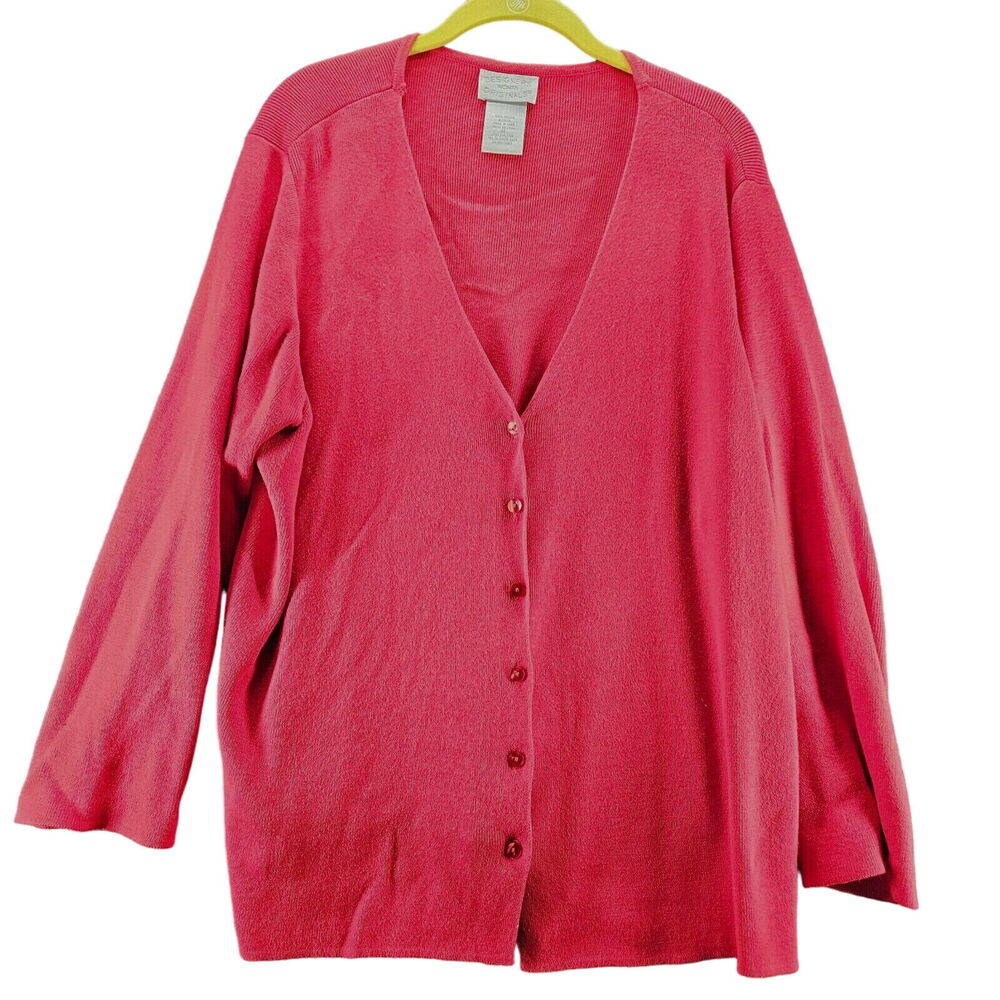 Designers Original Womens Sweater Red Size 1X 100% Cotton Button Down Long